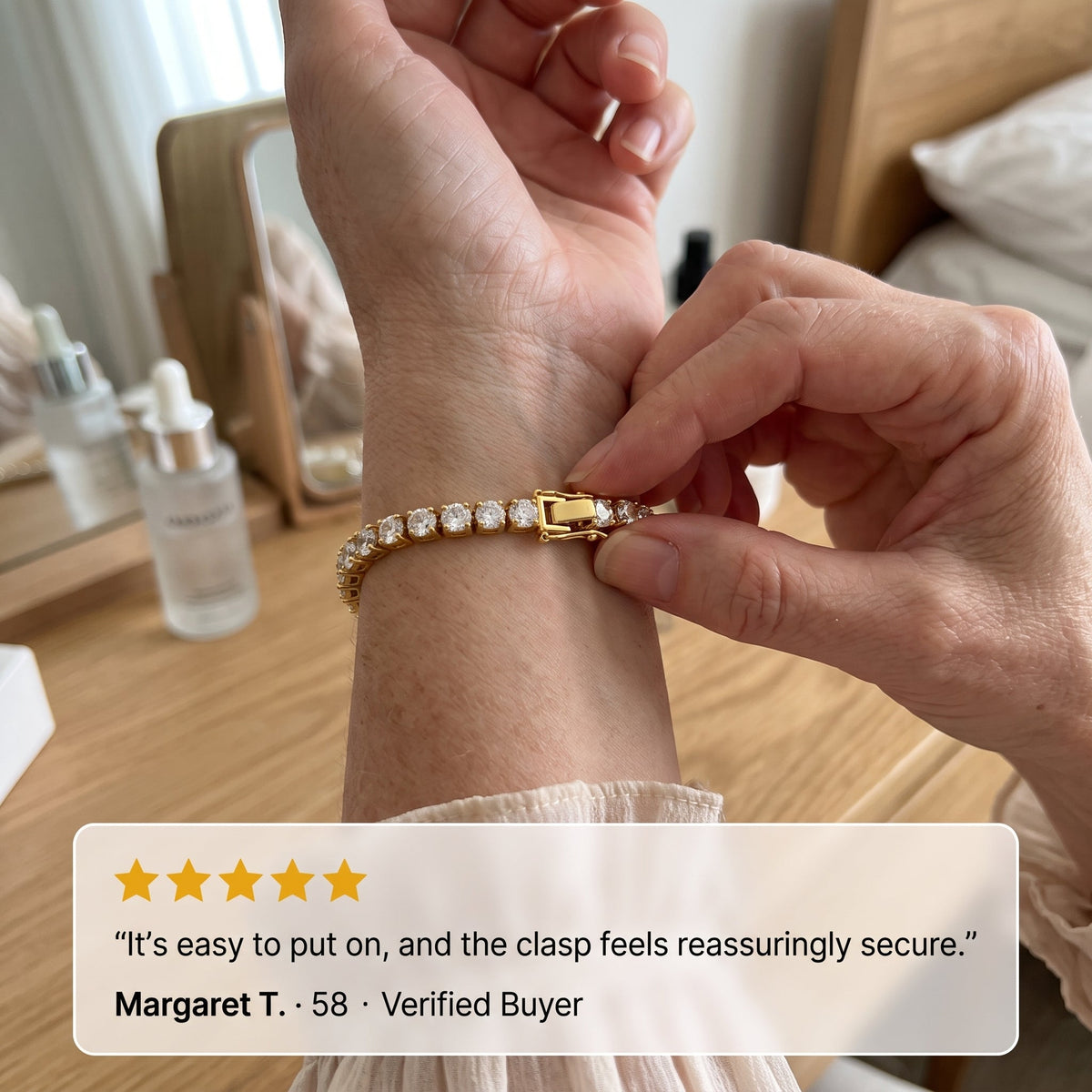 💎Classic 4mm D-Color Moissanite Tennis Bracelet – 14K Gold Plated with Double Safety Clasp✨