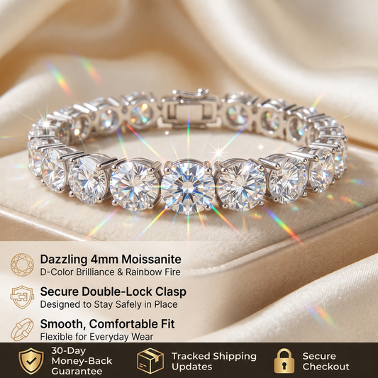 💎Classic 4mm D-Color Moissanite Tennis Bracelet – 14K Gold Plated with Double Safety Clasp✨