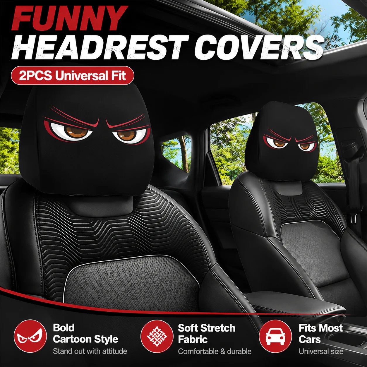 🔥LAST DAY SALE 49% OFF-😆 Funny Cartoon Car Headrest Covers – 2PCS Universal Fit 🚗