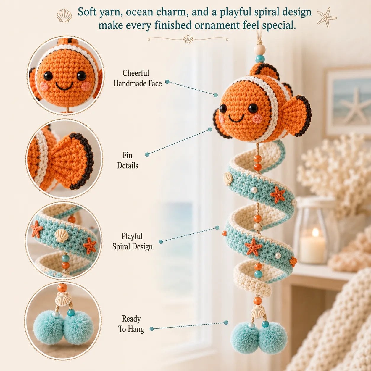 🌊 Beginner-Friendly Ocean Animal Spiral Crochet Hanging Ornament Kit | Complete Kit with All Tools & Step-by-Step Guide Included 💕