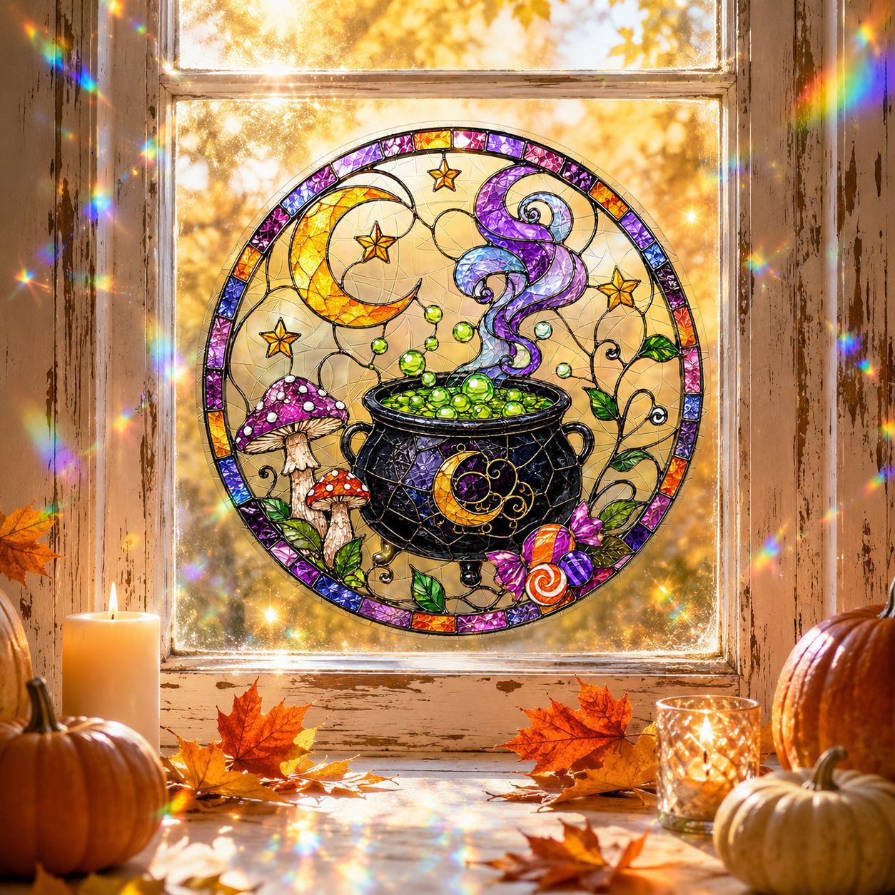 Sunlit Seasons👻 Stained-Glass-Style Window Clings🪟✨