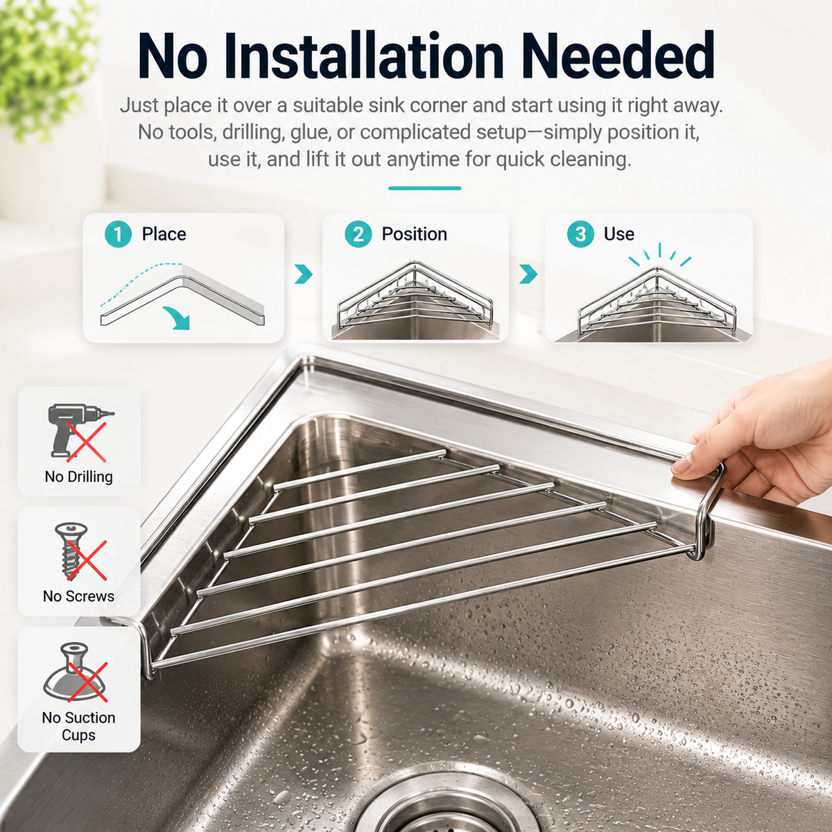 🔥Stainless Steel Corner Sink Drain Rack | Kitchen Organizer🏠