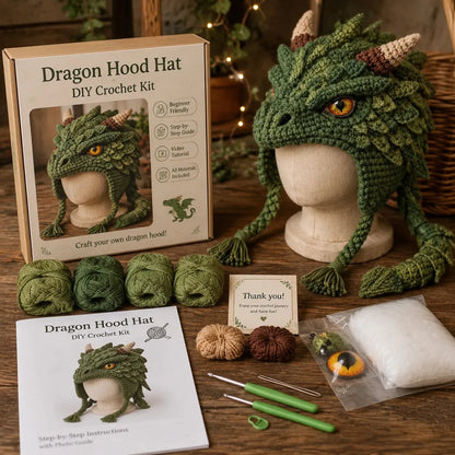 🐉✨ Fantasy Hood Hat DIY Crochet Kit | Premium Soft Yarn Materials with Step-by-Step Guide DIY Handmade Wearable Character Hood 🧶🎭✨