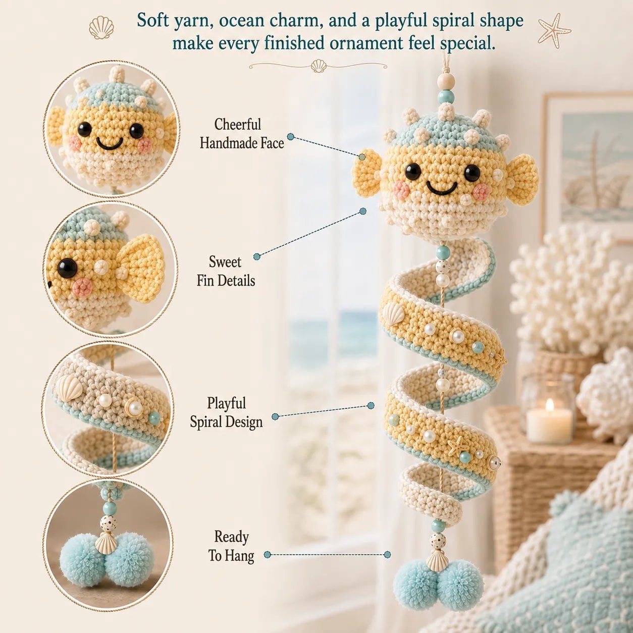🌊 Beginner-Friendly Ocean Animal Spiral Crochet Hanging Ornament Kit | Complete Kit with All Tools & Step-by-Step Guide Included 💕