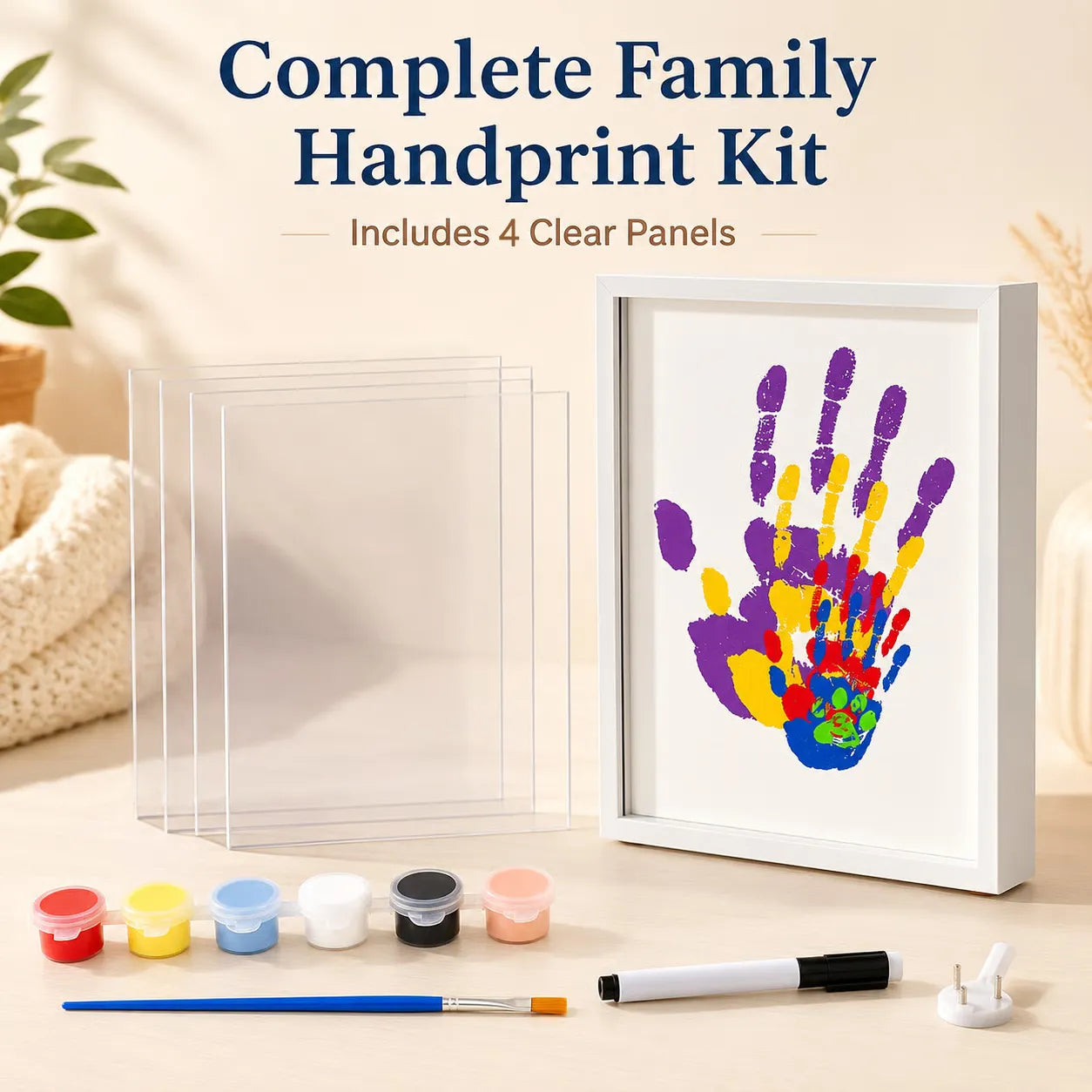 ❤️Wooden Transparent Handprint Frame Set, DIY Family Memorial Gift Kit