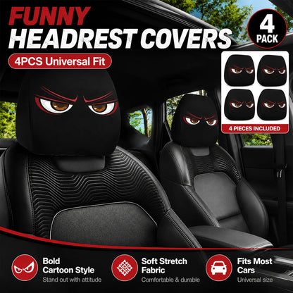 🔥LAST DAY SALE 49% OFF-😆 Funny Cartoon Car Headrest Covers – 2PCS Universal Fit 🚗