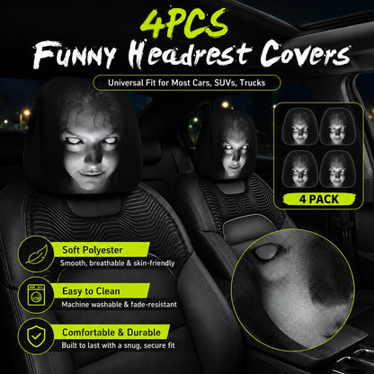 🔥LAST DAY SALE 49% OFF-😆 Funny Cartoon Car Headrest Covers – 2PCS Universal Fit 🚗