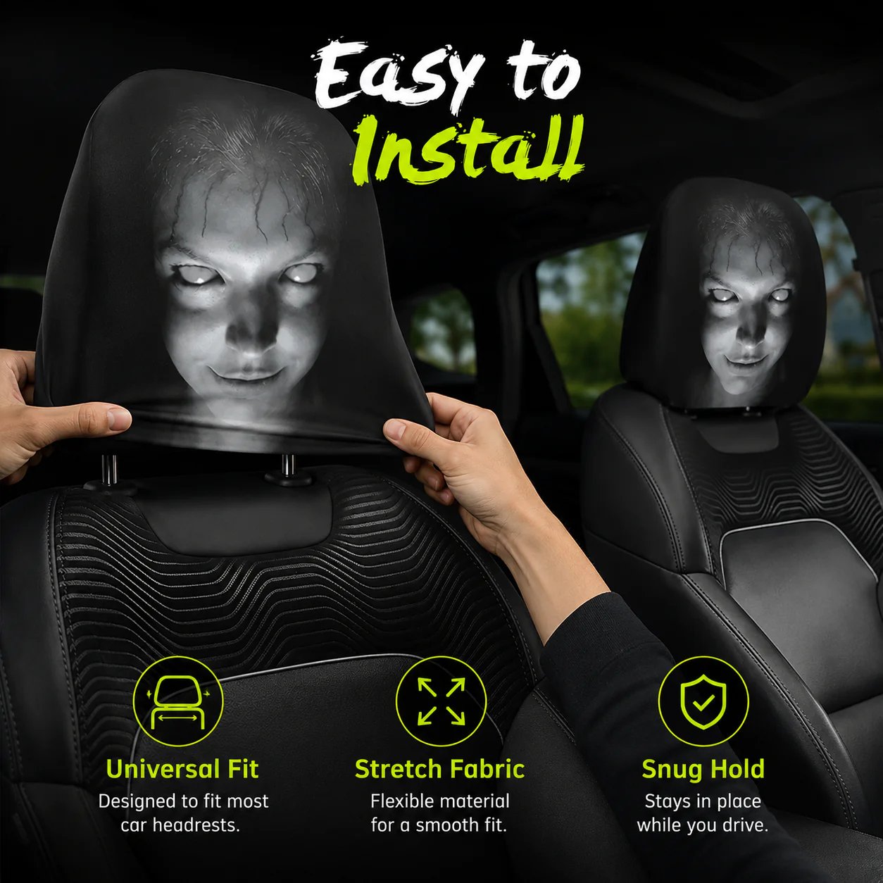🔥LAST DAY SALE 49% OFF-😆 Funny Cartoon Car Headrest Covers – 2PCS Universal Fit 🚗