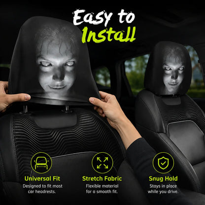 🔥LAST DAY SALE 49% OFF-😆 Funny Cartoon Car Headrest Covers – 2PCS Universal Fit 🚗