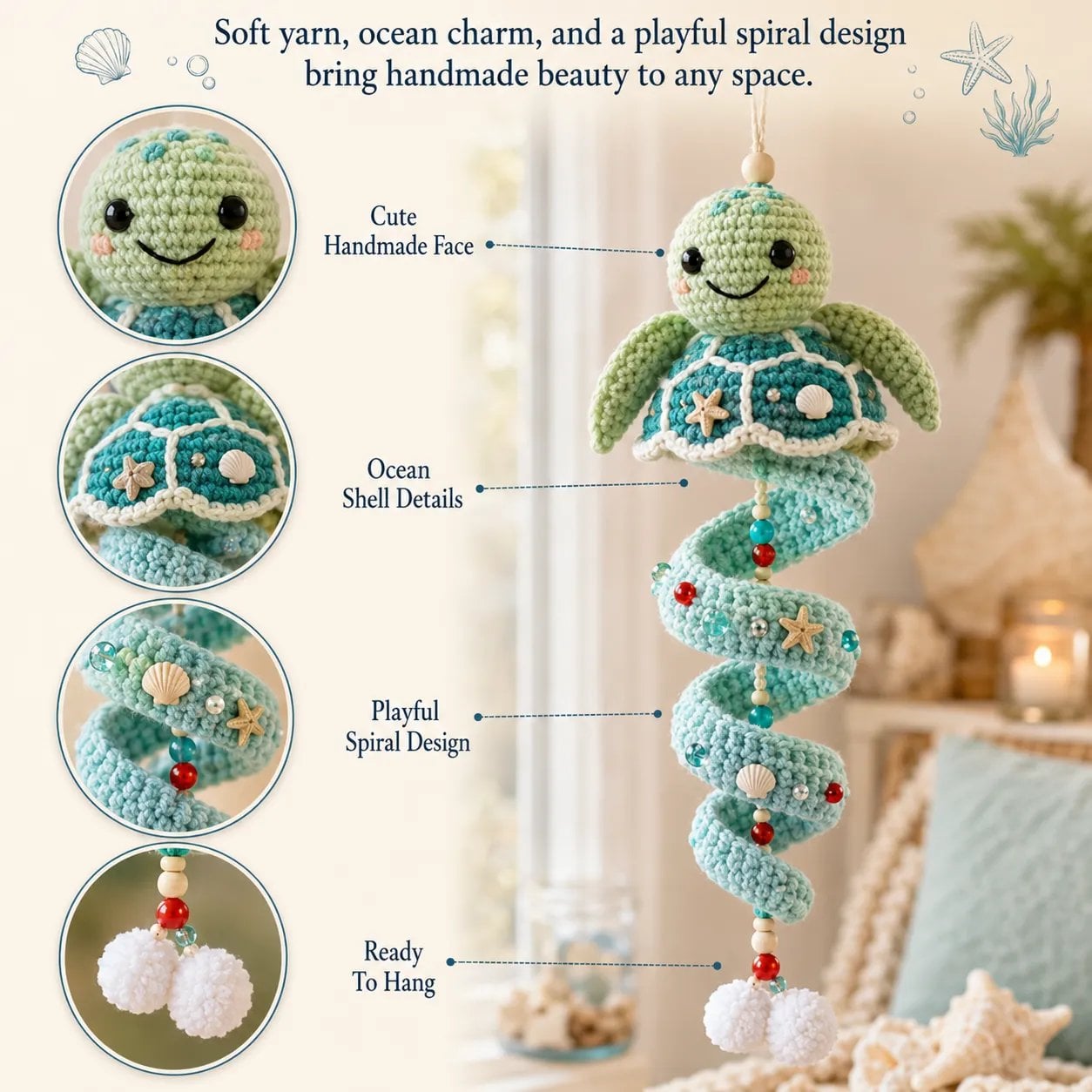 🌊 Beginner-Friendly Ocean Animal Spiral Crochet Hanging Ornament Kit | Complete Kit with All Tools & Step-by-Step Guide Included 💕