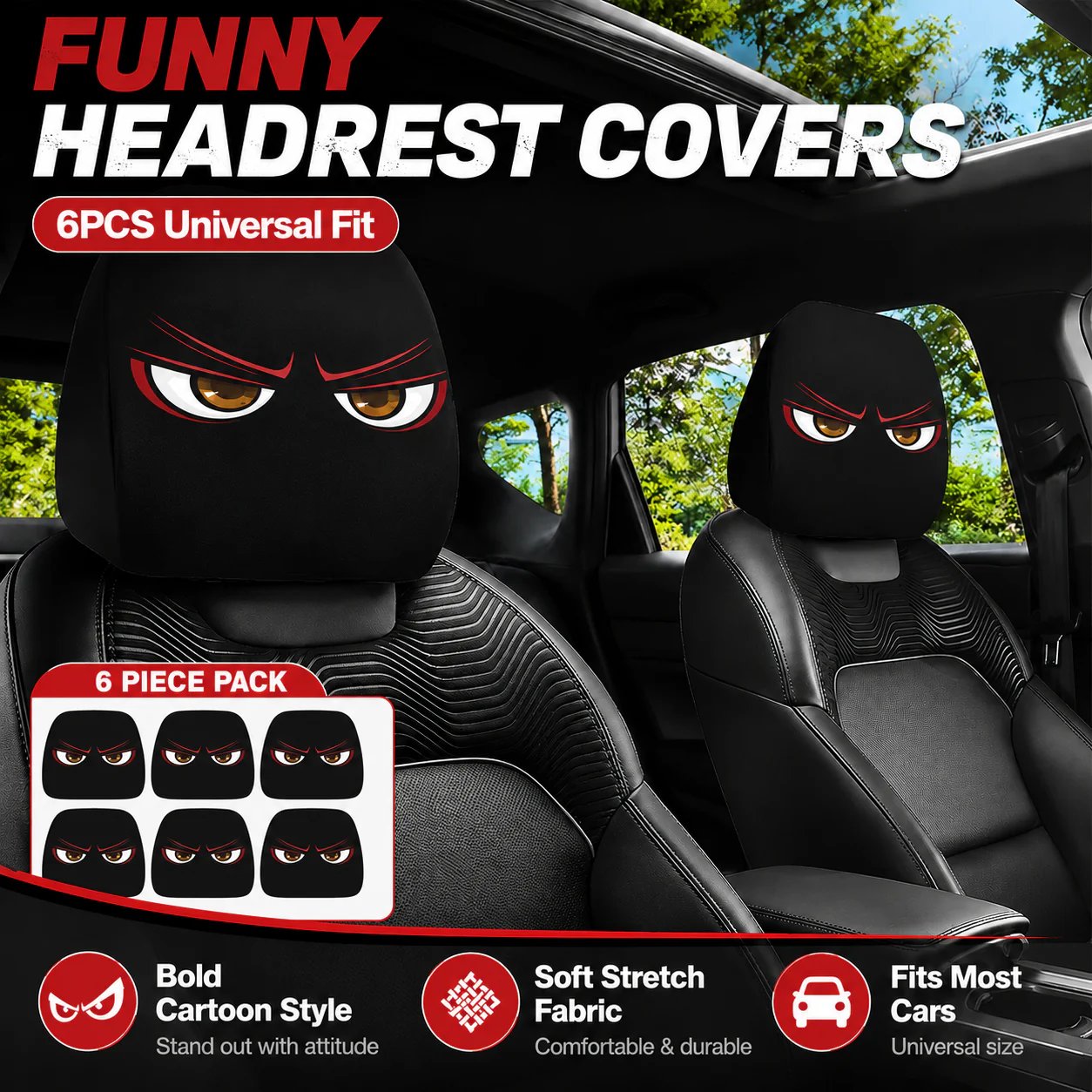 🔥LAST DAY SALE 49% OFF-😆 Funny Cartoon Car Headrest Covers – 2PCS Universal Fit 🚗