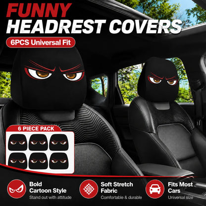 🔥LAST DAY SALE 49% OFF-😆 Funny Cartoon Car Headrest Covers – 2PCS Universal Fit 🚗