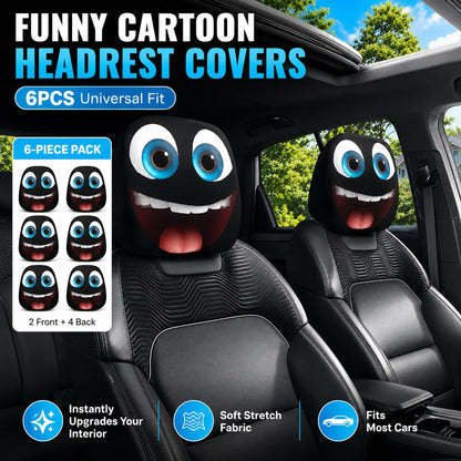 🔥LAST DAY SALE 49% OFF-😆 Funny Cartoon Car Headrest Covers – 2PCS Universal Fit 🚗