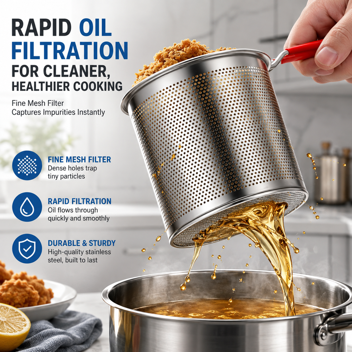304 Stainless Steel Multifunctional Fryer🔥-Generous 4.1‑Quart Capacity🫕