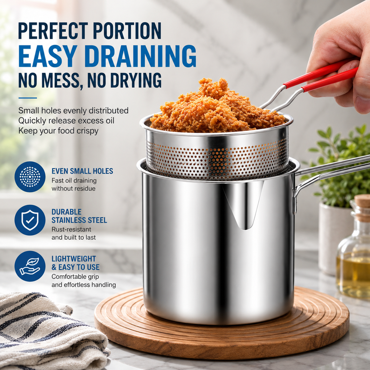 304 Stainless Steel Multifunctional Fryer🔥-Generous 4.1‑Quart Capacity🫕