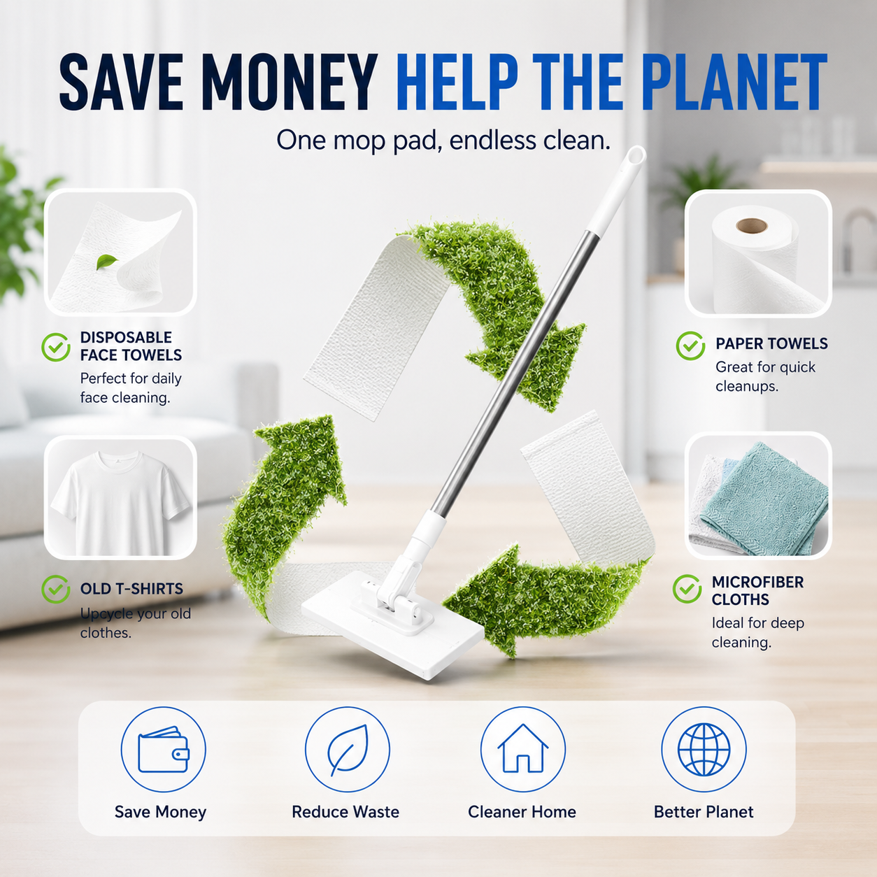 Self-Clipping Flat Mop🧹-10 Pads Included🔥