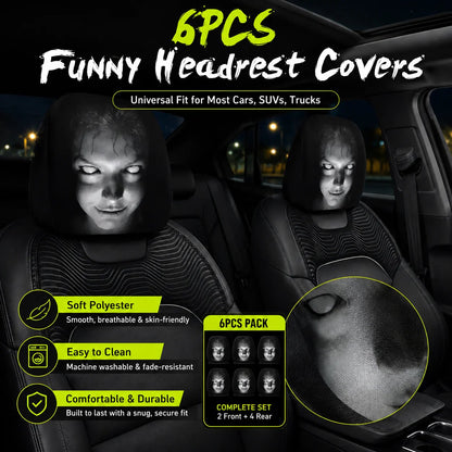 🔥LAST DAY SALE 49% OFF-😆 Funny Cartoon Car Headrest Covers – 2PCS Universal Fit 🚗