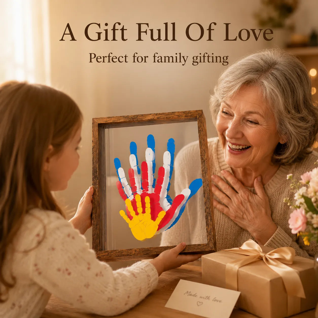 ❤️Wooden Transparent Handprint Frame Set, DIY Family Memorial Gift Kit