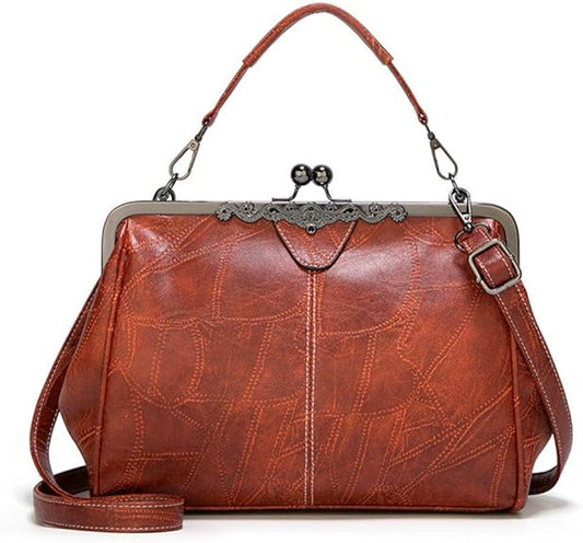 💼Vintage Kiss-Lock Everyday Leather Handbag