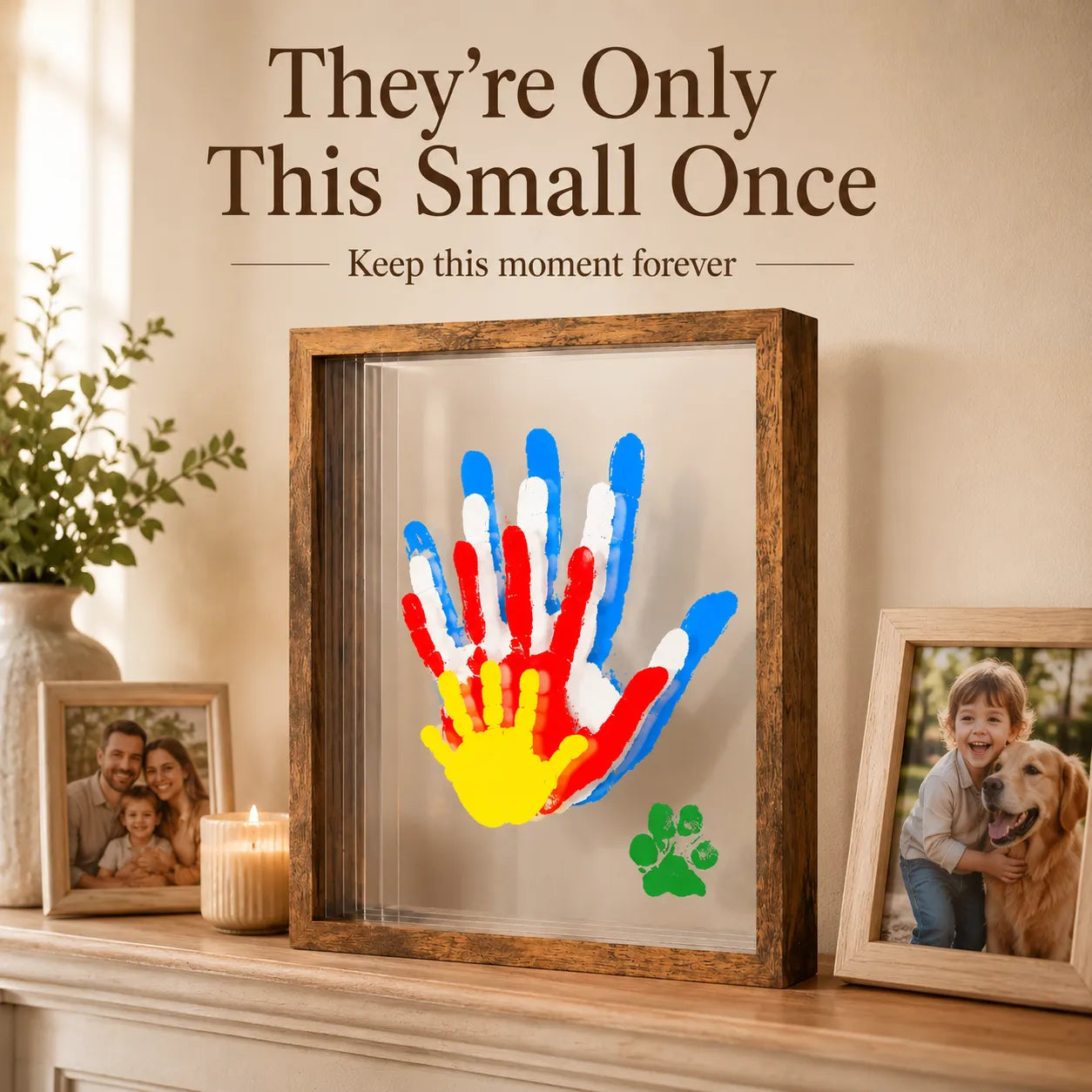 ❤️Wooden Transparent Handprint Frame Set, DIY Family Memorial Gift Kit