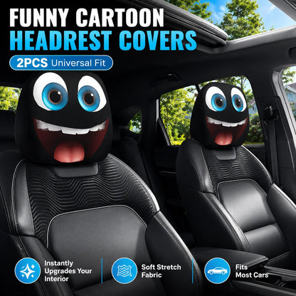 🔥LAST DAY SALE 49% OFF-😆 Funny Cartoon Car Headrest Covers – 2PCS Universal Fit 🚗