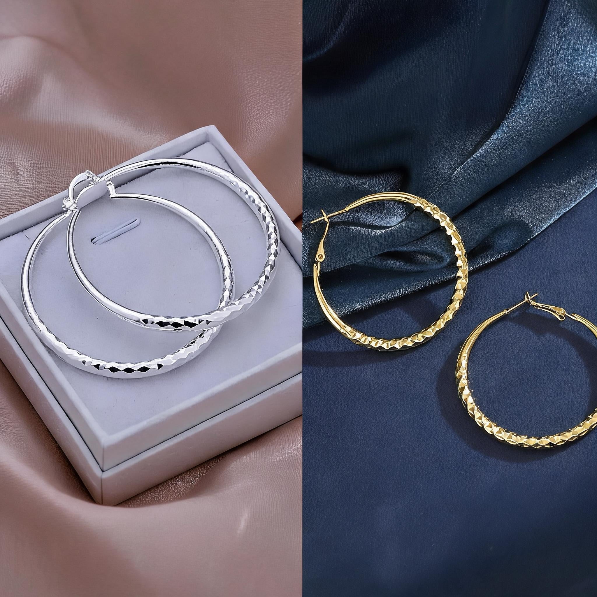 🎉 BUY 1 GET 1 FREE 🎁 Diamond-Cut Hoop Earrings for Women – Elegant, Sparkling 💎