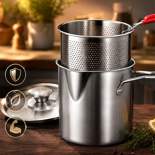 304 Stainless Steel Multifunctional Fryer🔥-Generous 4.1‑Quart Capacity🫕