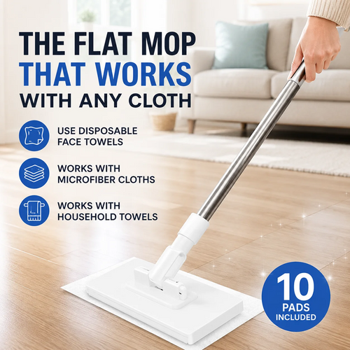 Self-Clipping Flat Mop🧹-10 Pads Included🔥