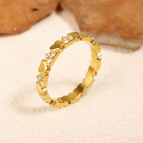 💍Women's Elegant Heart Eternity Ring – Micro-Paved Zircons, Stainless Steel, Stackable ✨