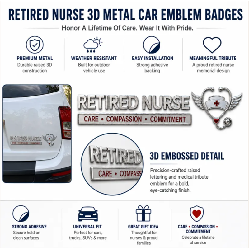 Retired Nurse Metal Car Emblem❤️